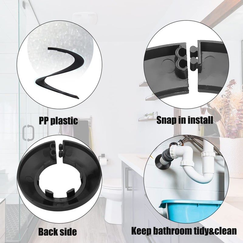 Juvielich 4Pcs Fit for 3.5 Inches Pipe PP Plastic Flange Pipe Cover Decoration Black Escutcheon Collar Pipe Cover Radiator 3.5"" Water Pipe Flange Cover for Wall Pipe Tube Decoration - Image 3